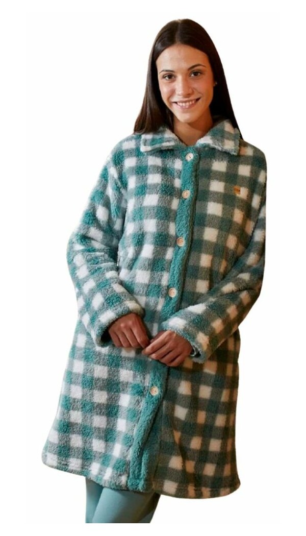 CUE Bata 3/4 mujer botones cuadros